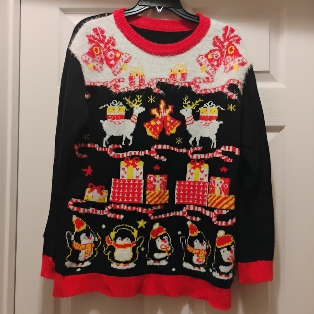 Ugly Christmas Sweater Reindeer Penguins Vintage Holiday Knit Size M